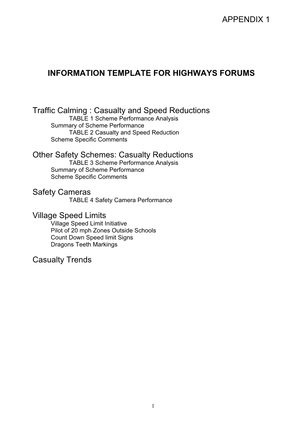 Appendix 1 Information Template for Highways