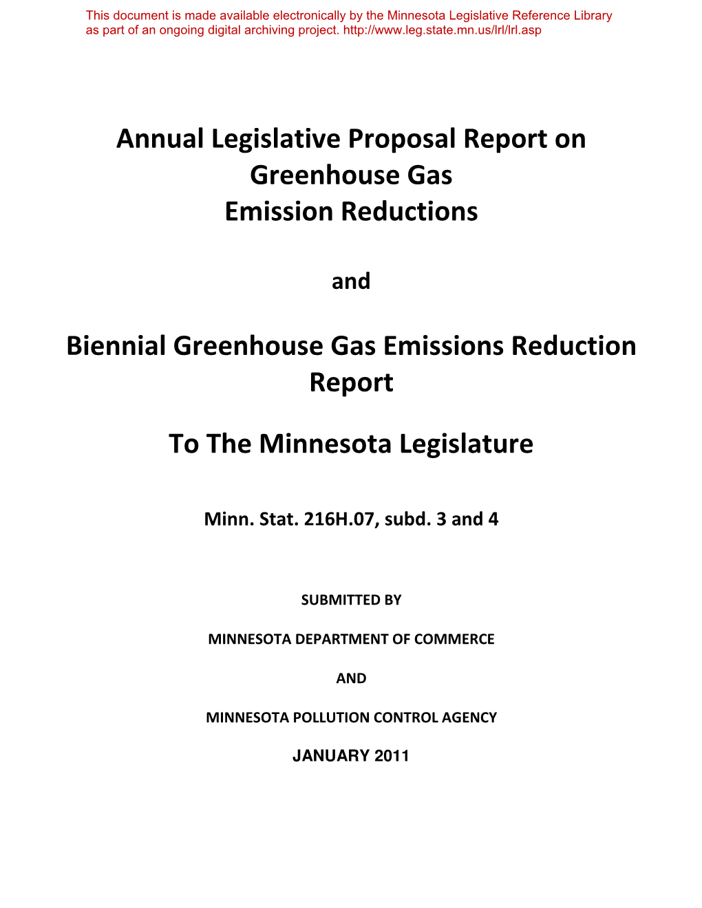 Report on Greenhouse Gas Emission Reductions