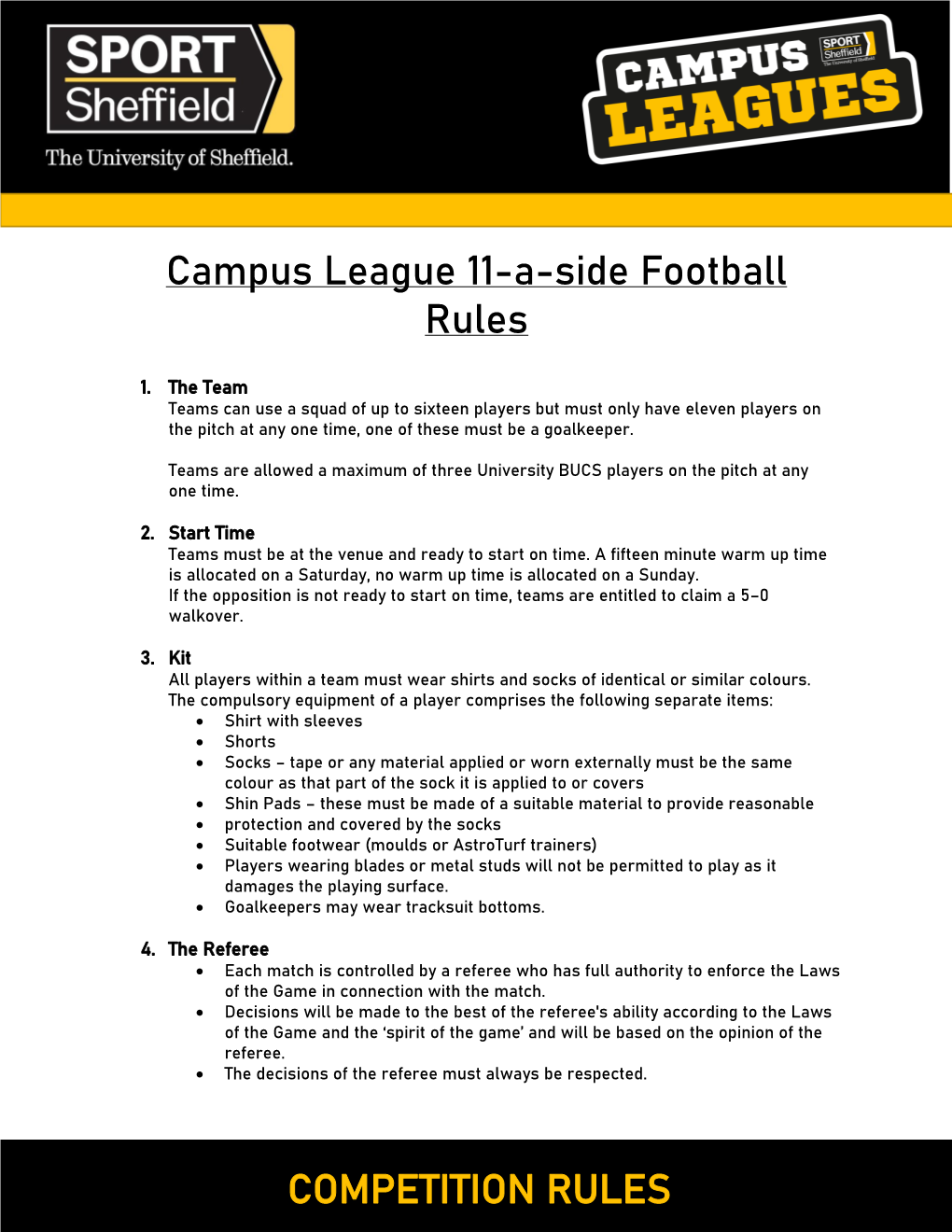 COMPETITION RULES Campus League 11-A-Side