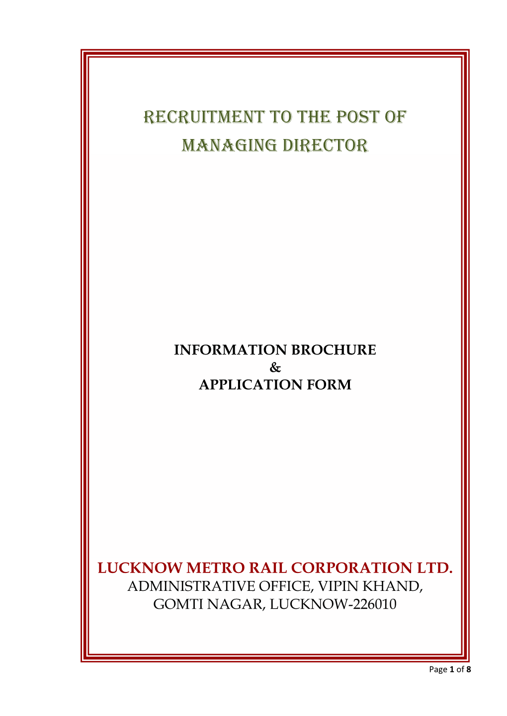 Recruitment to the Post of Managing Director