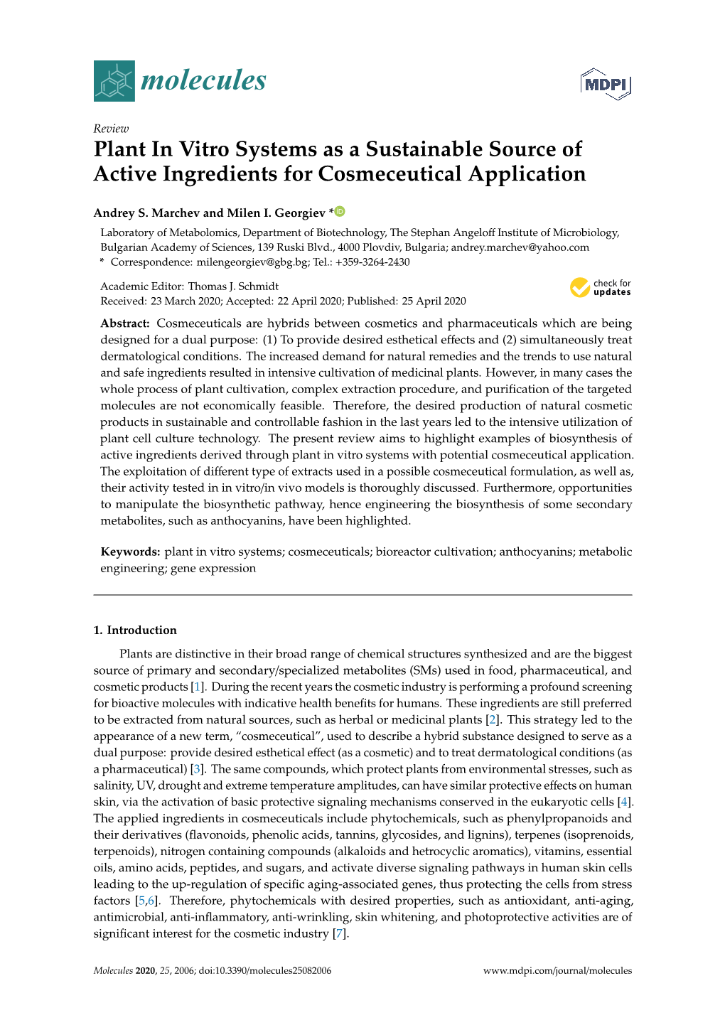 Plant in Vitro Systems As a Sustainable Source of Active Ingredients for Cosmeceutical Application