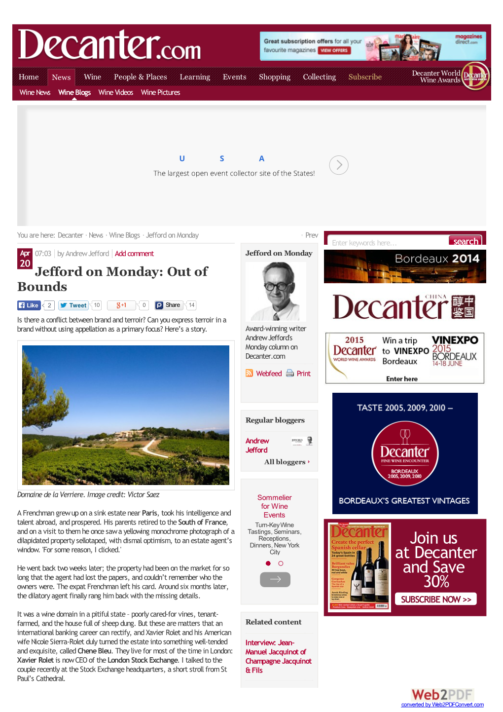 Decanter World Home News Wine People & Places Learning Events Shopping Collecting Subscribe Wine Awards Wine News Wine Blogs Wine Videos Wine Pictures