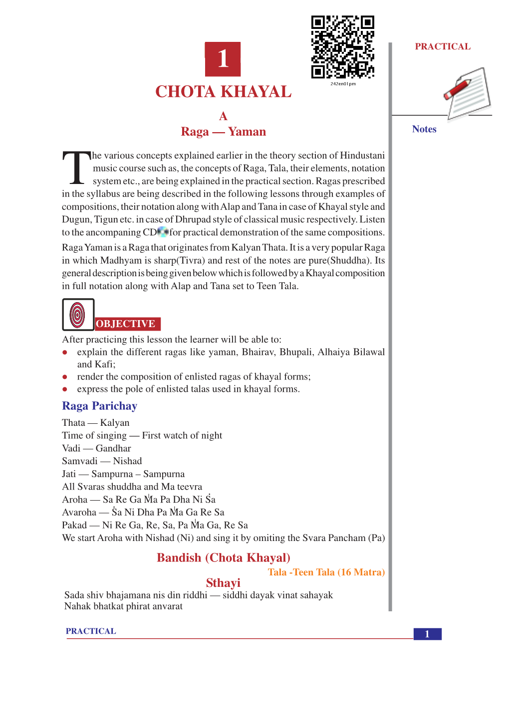 CHOTA KHAYAL a Raga — Yaman Notes
