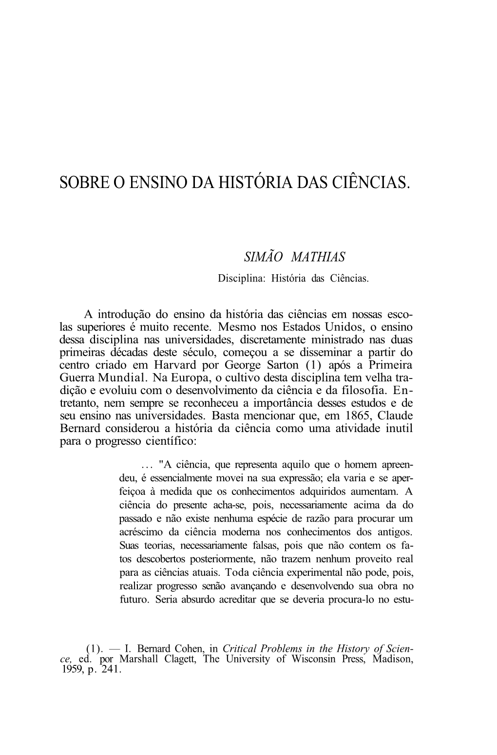 Sobre O Ensino Da História Das Ciências