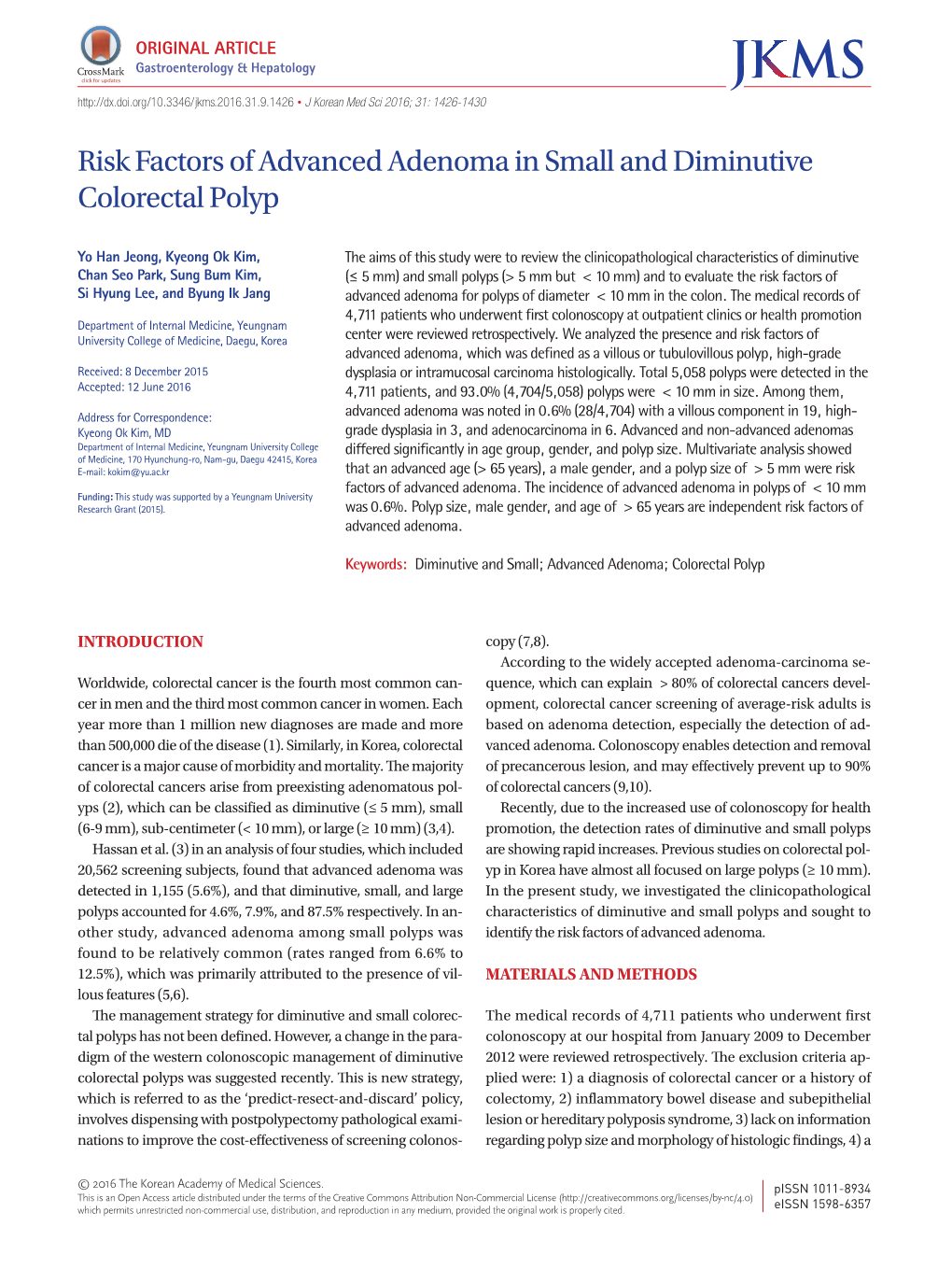 Risk Factors of Advanced Adenoma in Small and Diminutive Colorectal Polyp