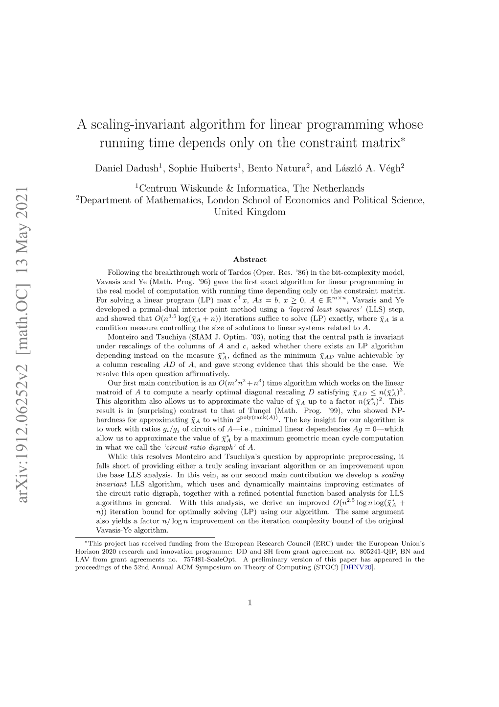 Arxiv:1912.06252V2 [Math.OC] 13 May 2021 Rceig Fte5n Nulamsmoimo Hoyo Com of Prelimina Theory on a Symposium ACM 757481-Scaleopt