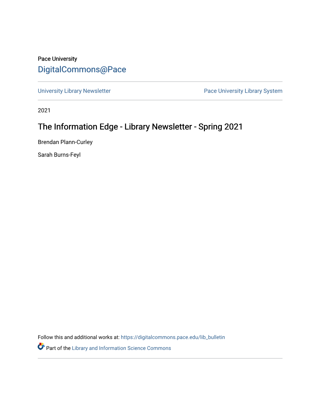 The Information Edge - Library Newsletter - Spring 2021