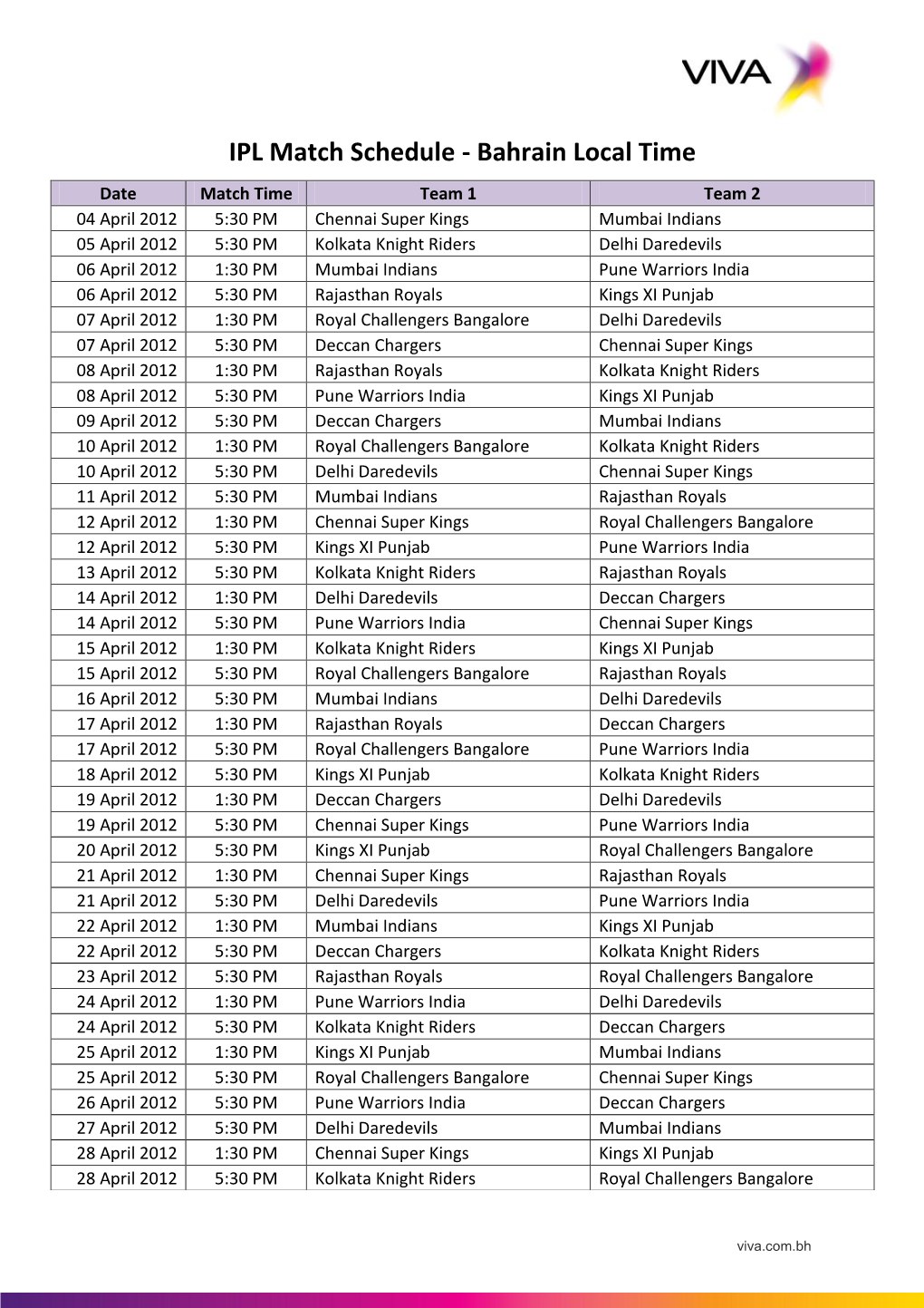 IPL Match Schedule