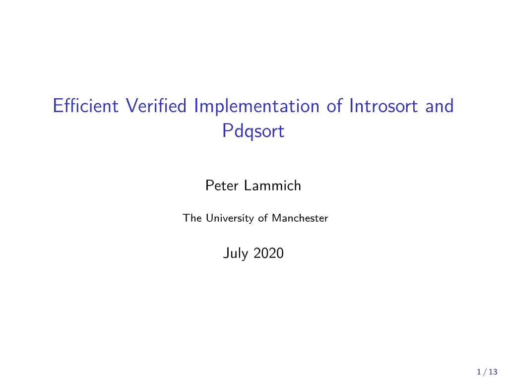 Efficient Verified Implementation of Introsort and Pdqsort