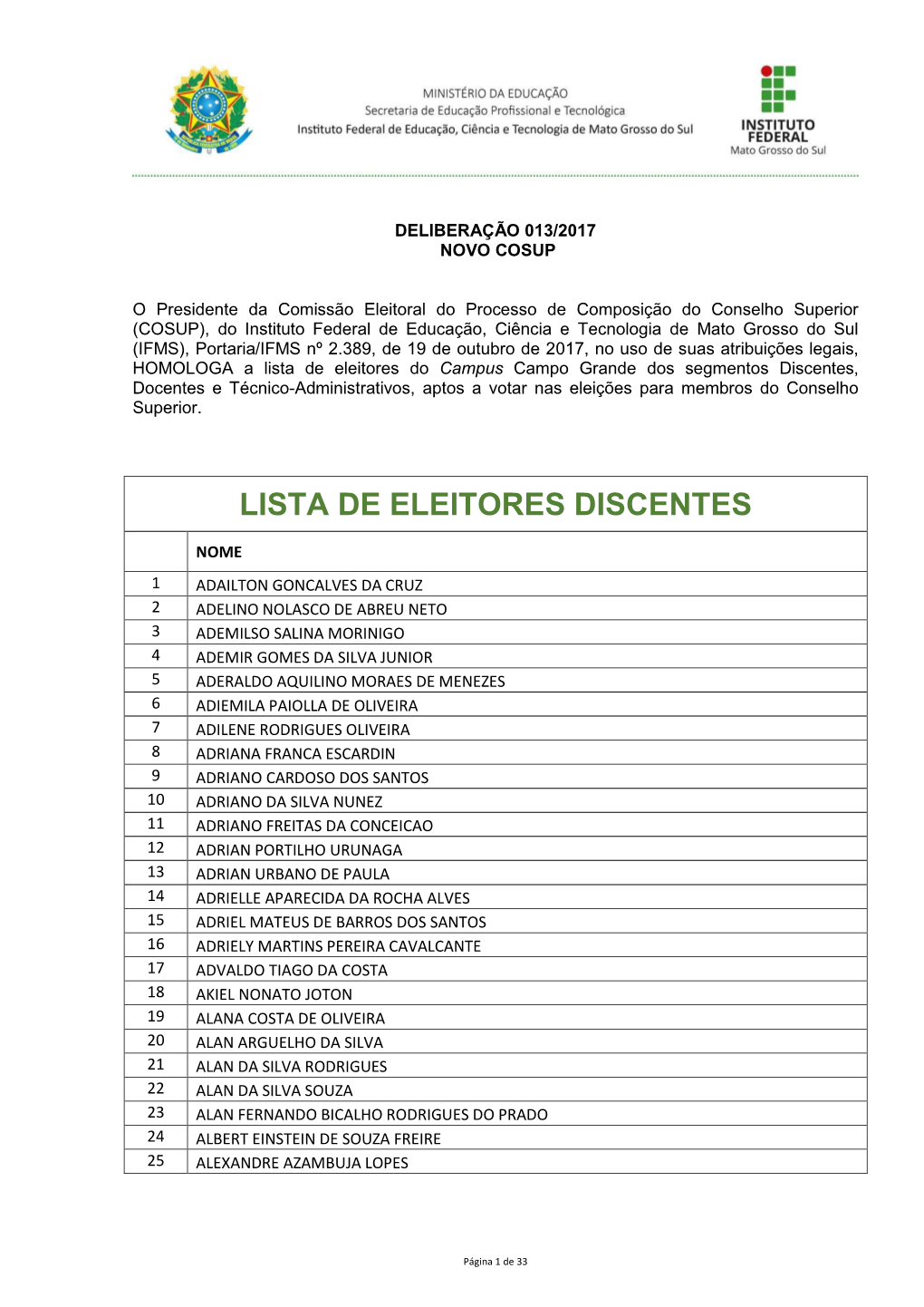 Lista De Eleitores Discentes