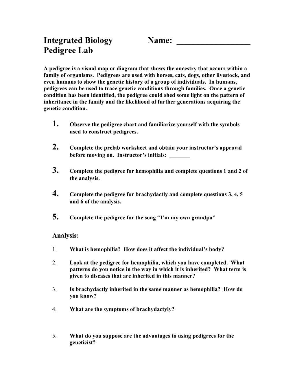 Pedigree Lab Questions