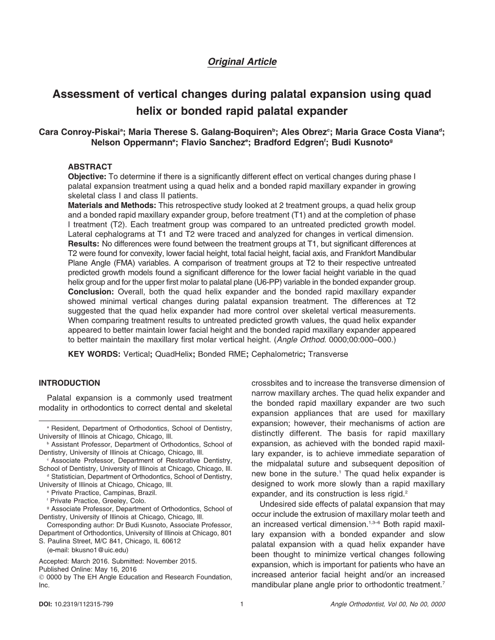 Assessment of Vertical Changes During Palatal Expansion Using Quad Helix Or Bonded Rapid Palatal Expander