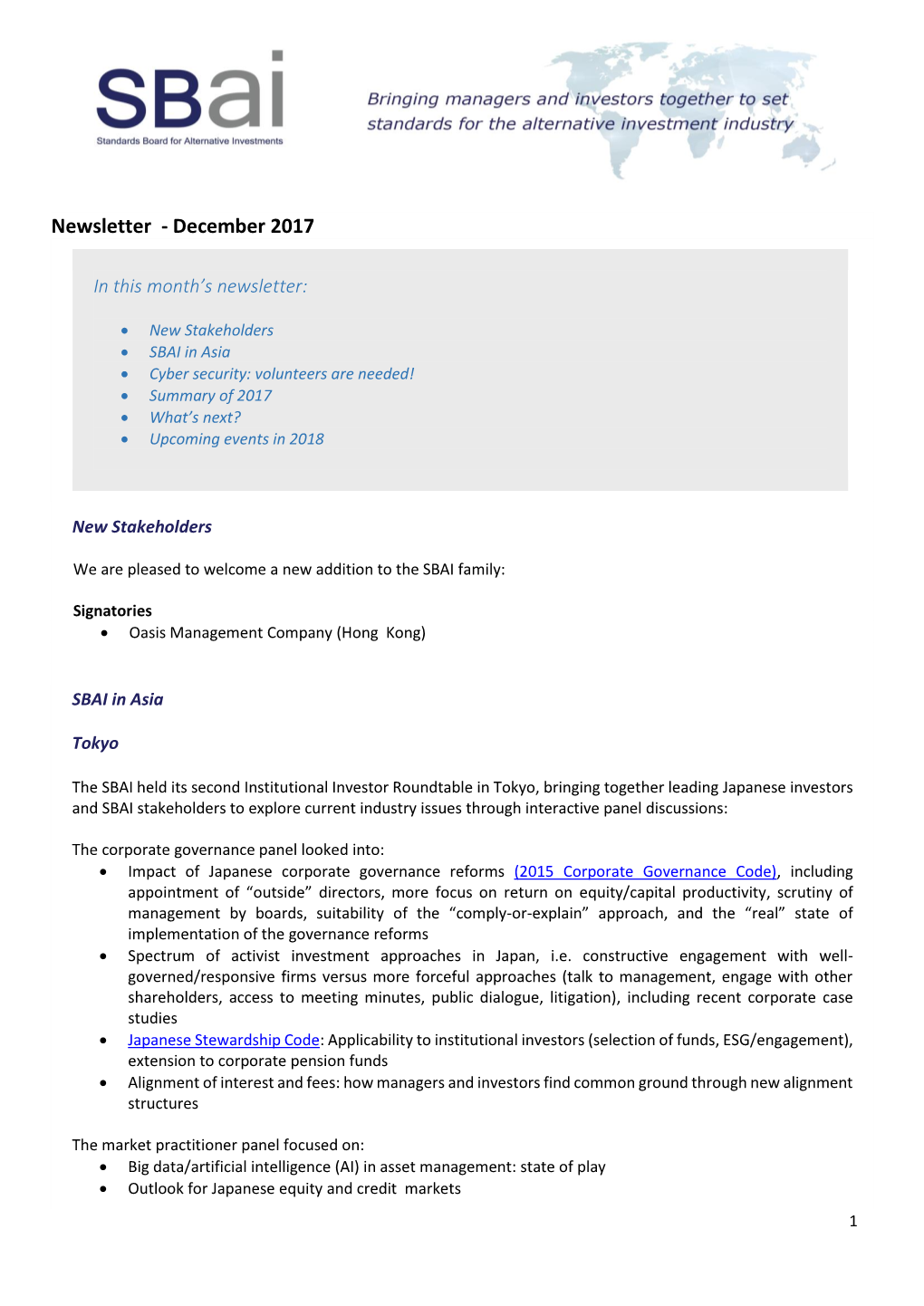 Newsletter - December 2017