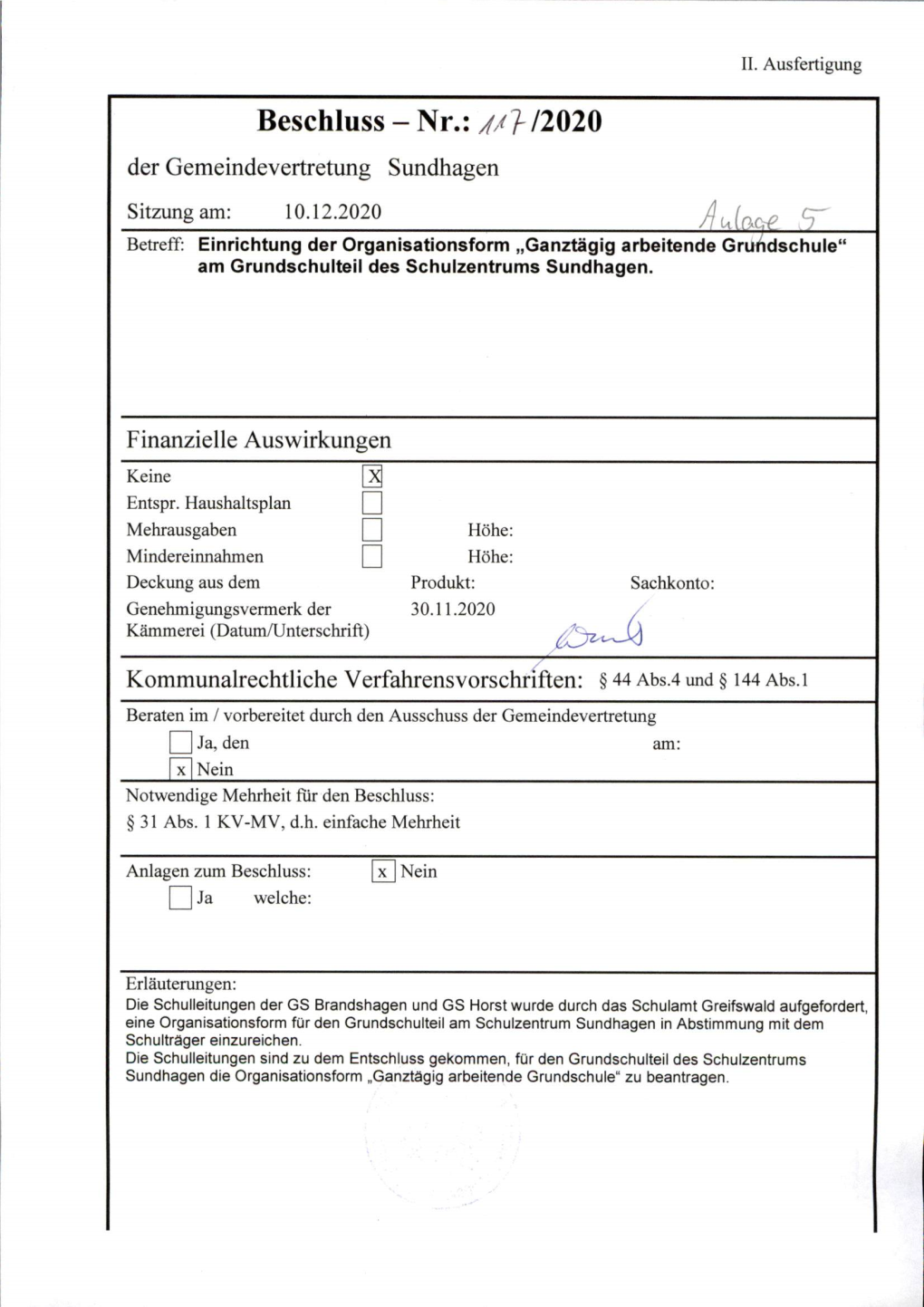 Sitzung Am: 10.12.2020 /}Uio.C,E ^ Betreff: Einrichtung Der Organisationsform „Ganztägig Arbeitende Gruhdschüle