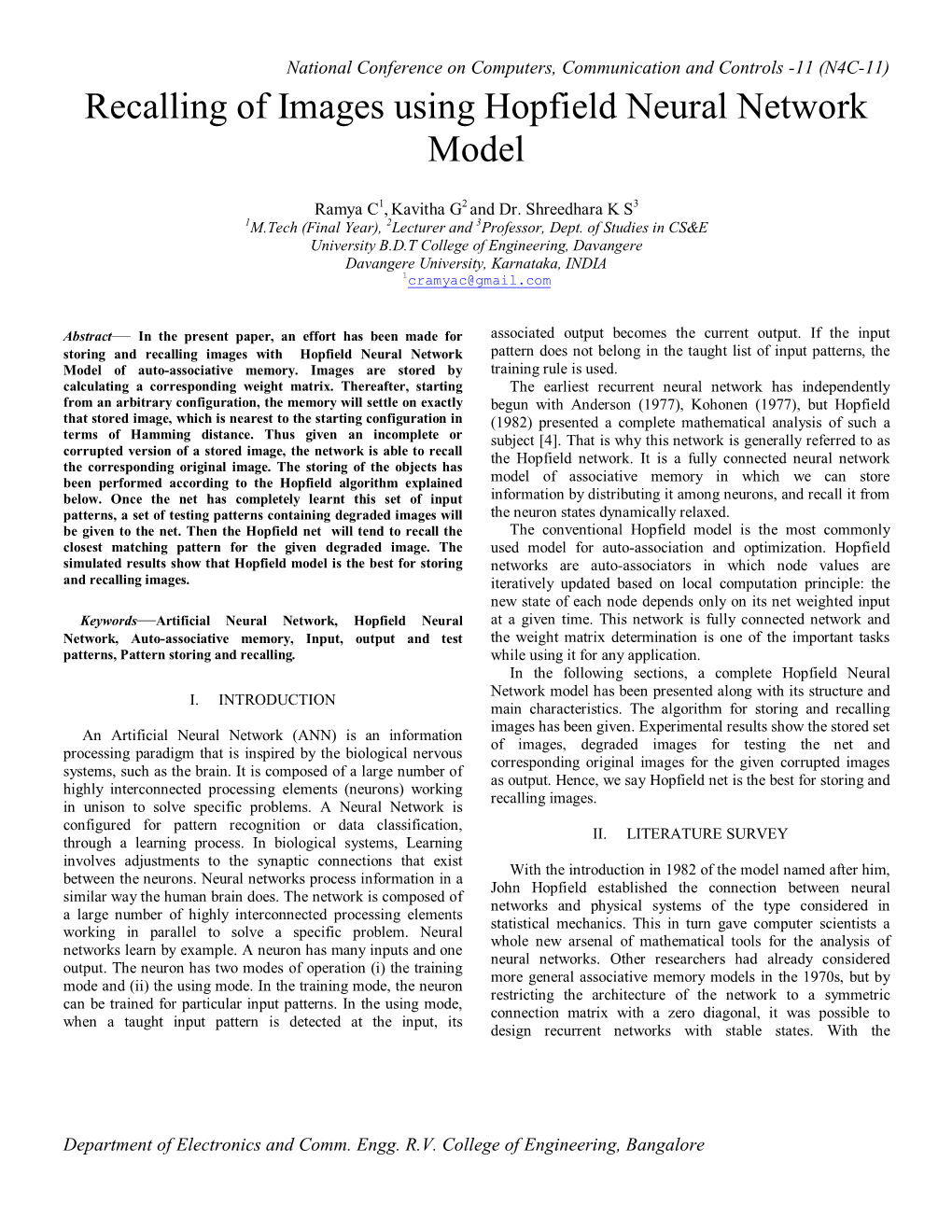 Recalling of Images Using Hopfield Neural Network Model