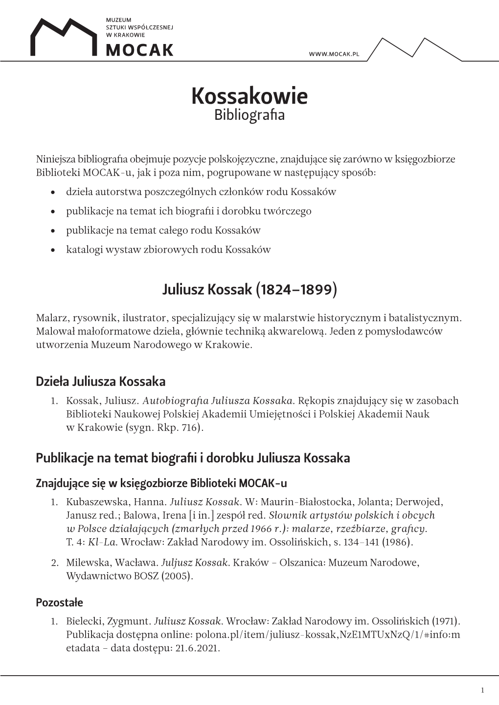 Kossakowie Bibliografia