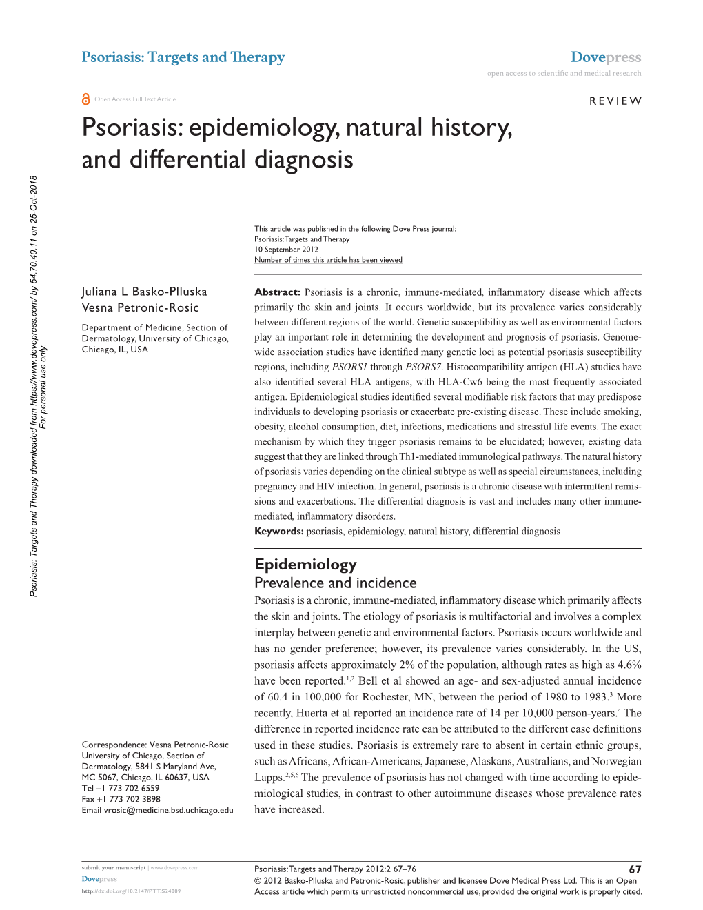 Psoriasis: Epidemiology, Natural History, and Differential Diagnosis