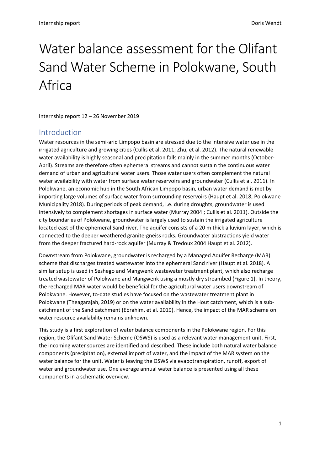 Water Balance Assessment for the Olifant Sand Water Scheme in Polokwane, South Africa