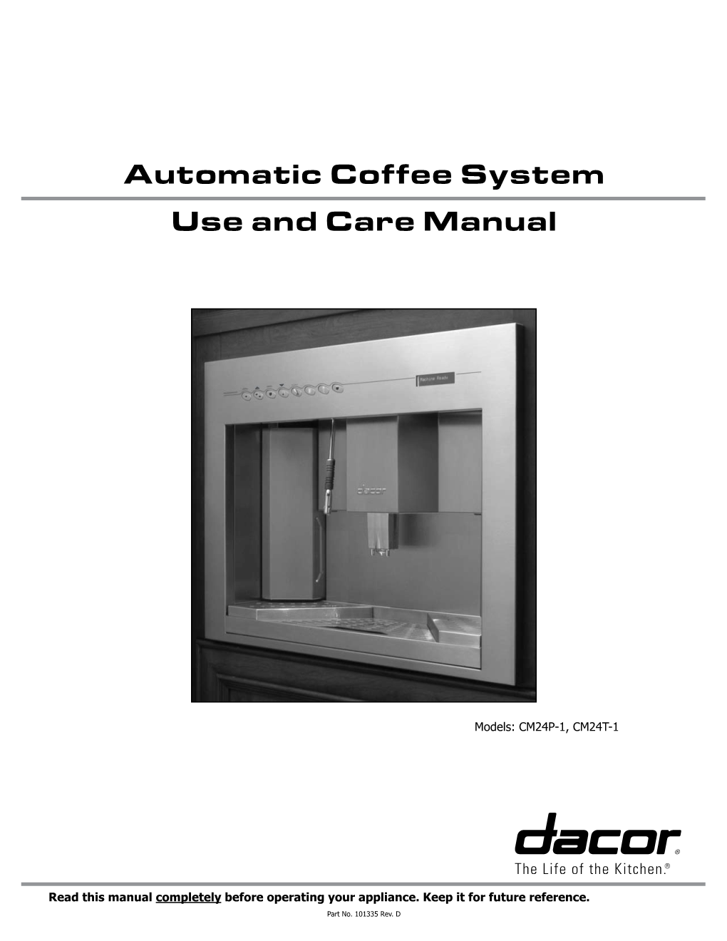Automatic Coffee System Use and Care Manual