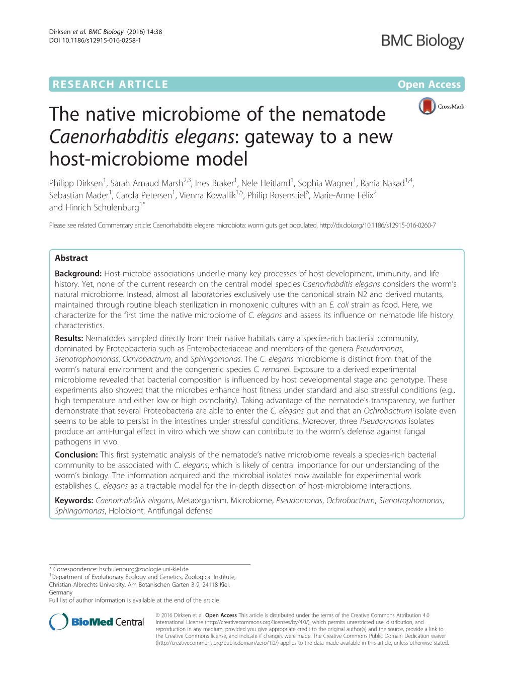 The Native Microbiome of the Nematode Caenorhabditis Elegans