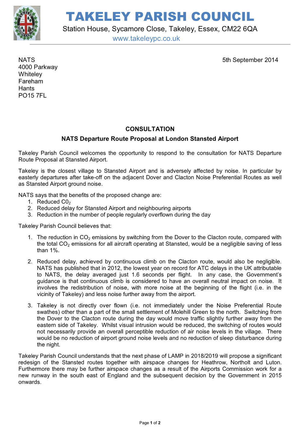 Takeley Parish Council Response to the NATS Stansted Airspace