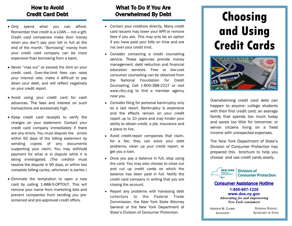 Choosing and Using Credit Cards