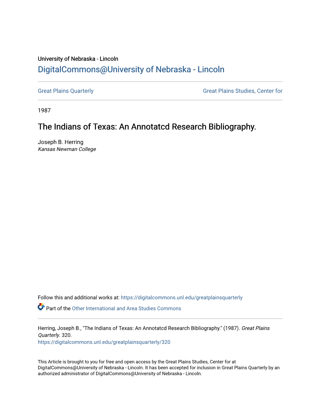 The Indians of Texas: an Annotatcd Research Bibliography