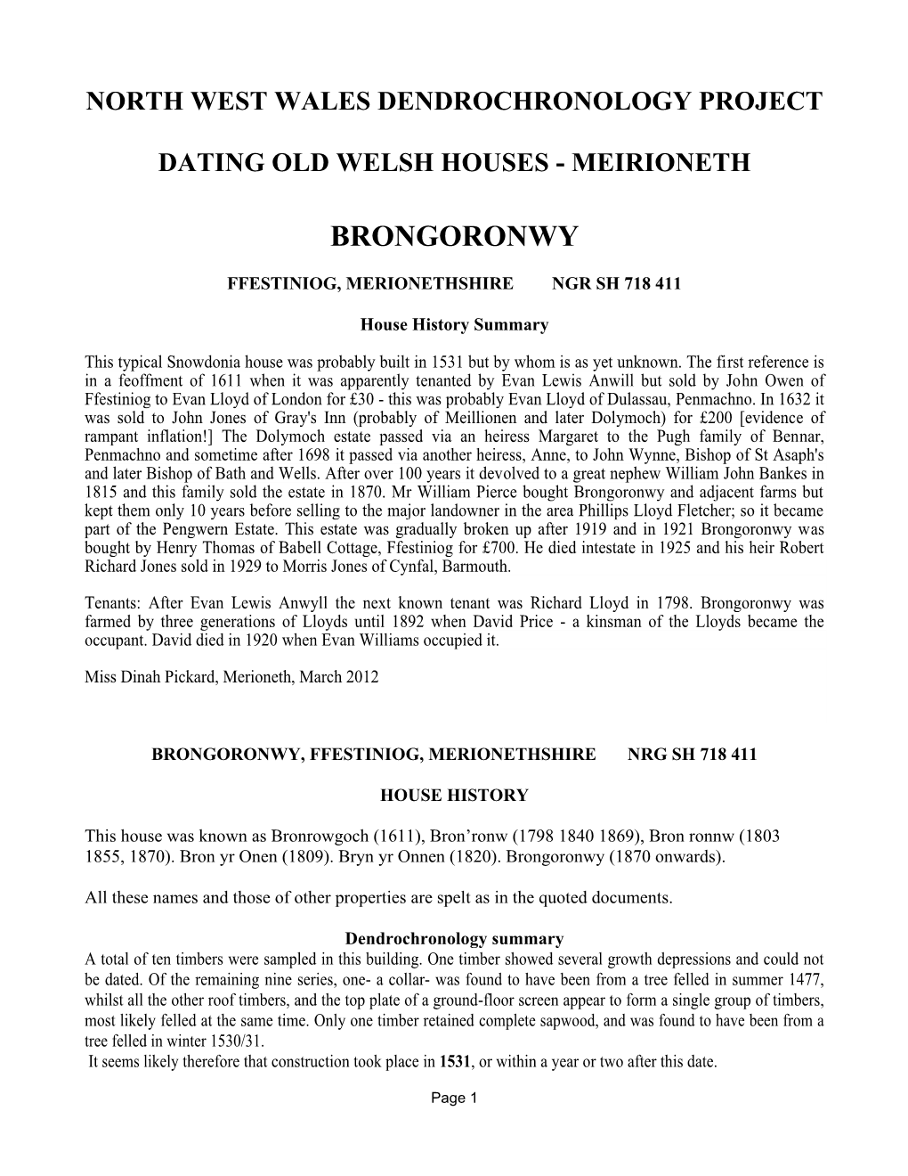 North West Wales Dendrochronology Project