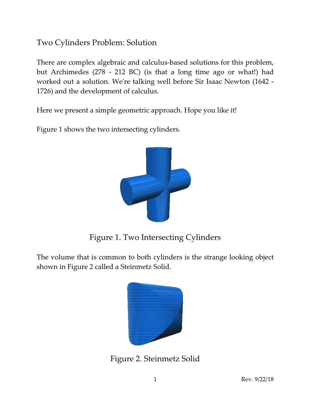 Two Cylinders Problem: Solution