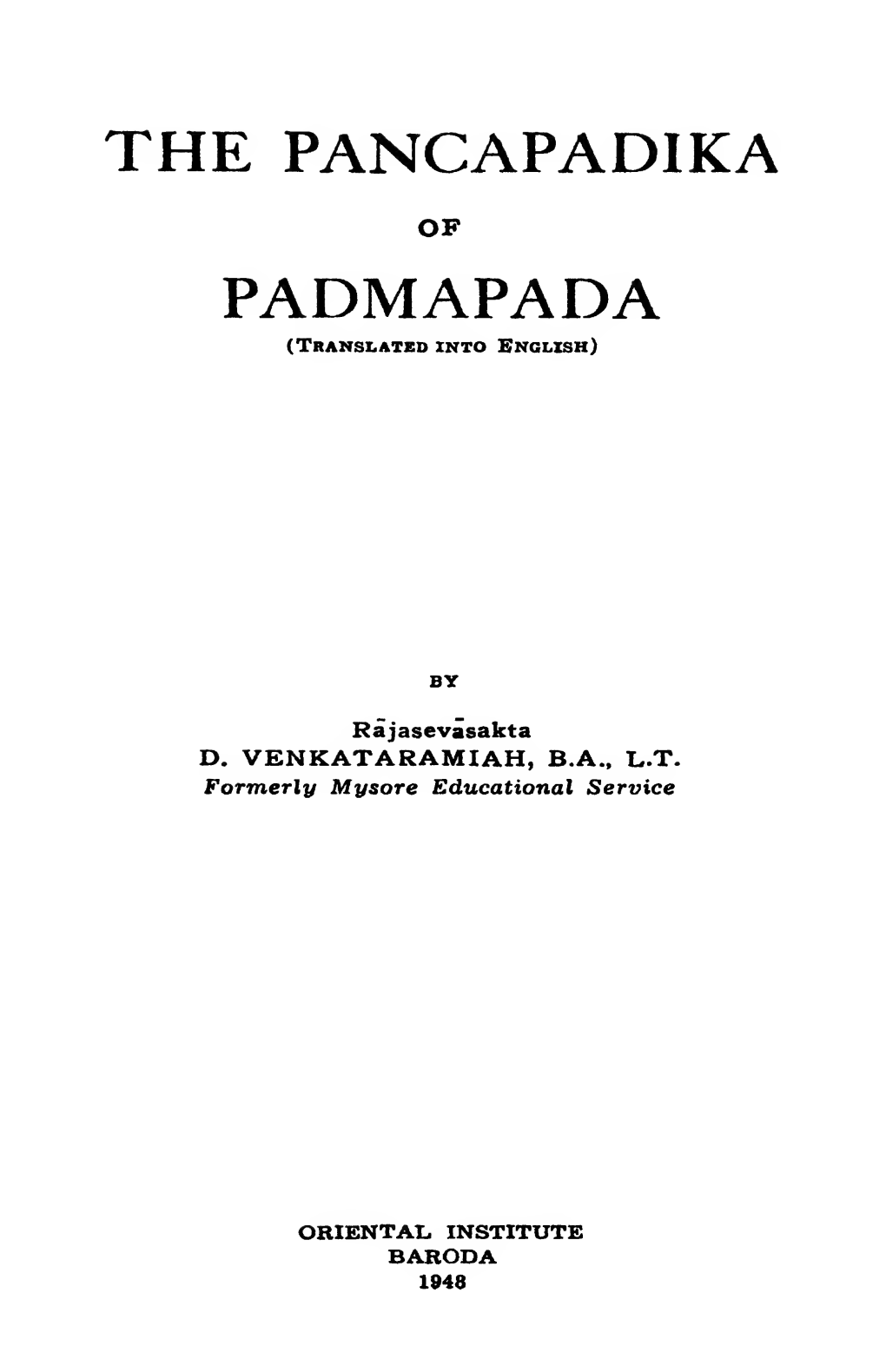 Panchapadika of Padmapada [English Translation]