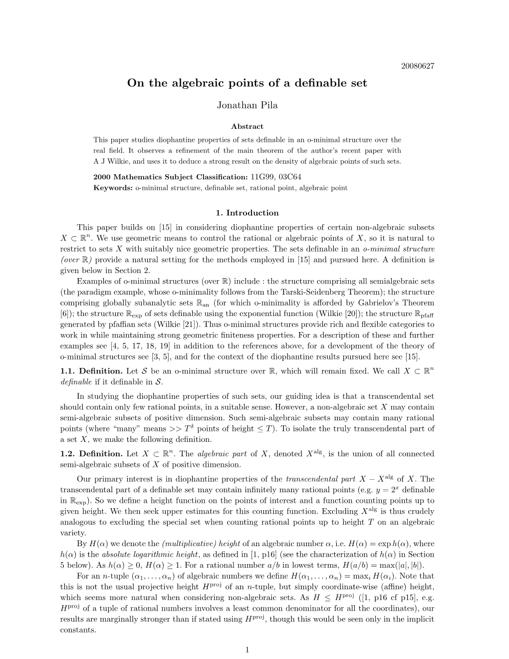 On the Algebraic Points of a Definable