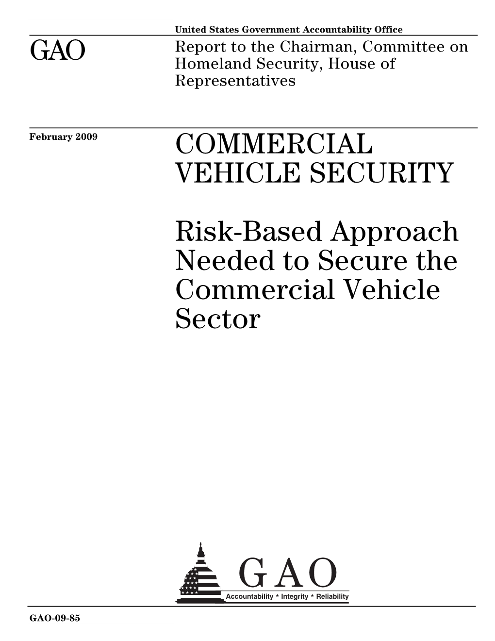 GAO-09-85 Commercial Vehicle Security: Risk-Based Approach