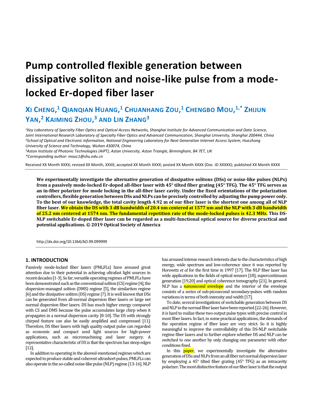 Pump Controlled Flexible Generation Between Dissipative Soliton and Noise-Like Pulse from a Mode- Locked Er-Doped Fiber Laser