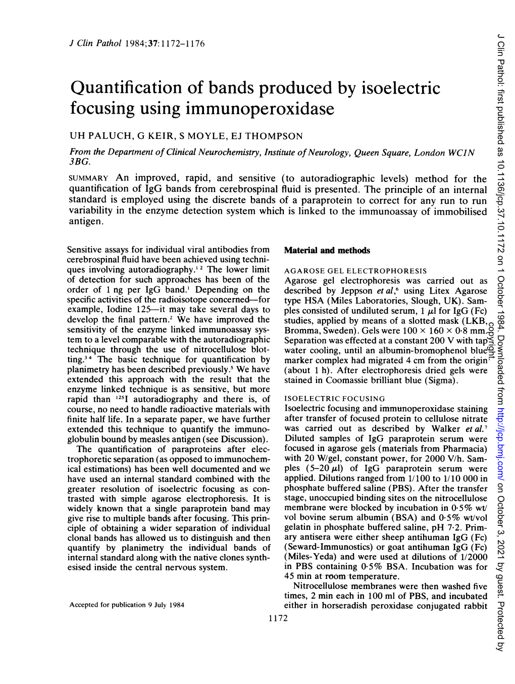 Quantification of Bands Produced by Isoelectric Focusing Using Immunoperoxidase