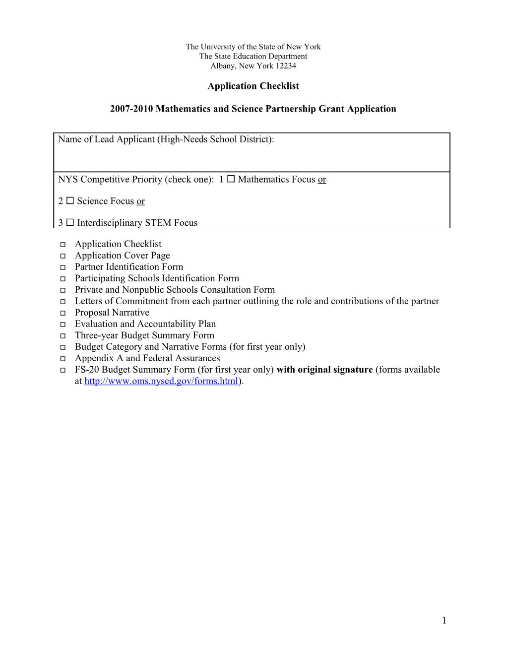 Math and Science Partnerships Forms