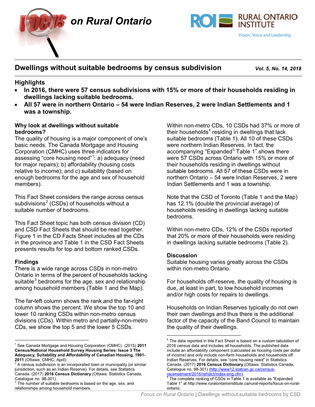 Dwellings Without Suitable Bedrooms by Census Subdivision Vol