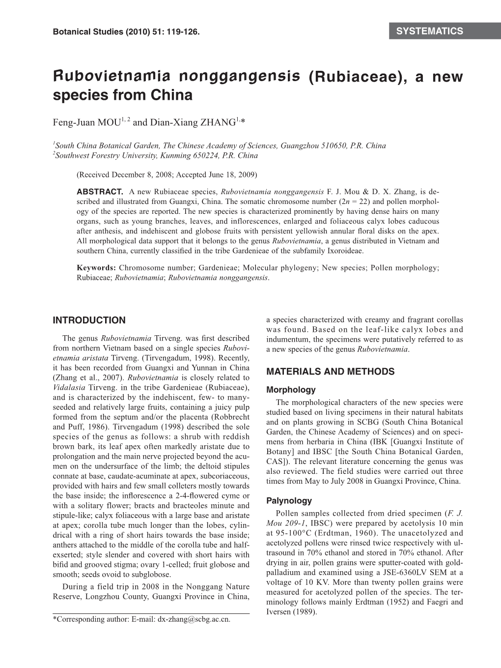 Rubovietnamia Nonggangensis (Rubiaceae), a New Species from China