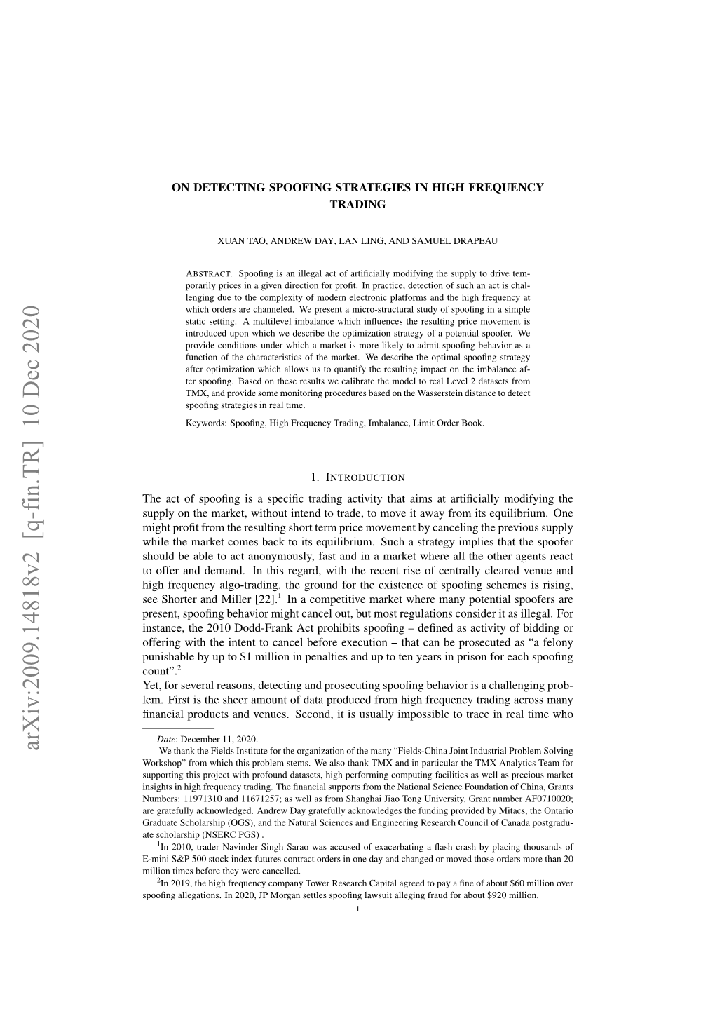 Arxiv:2009.14818V2 [Q-Fin.TR] 10 Dec 2020