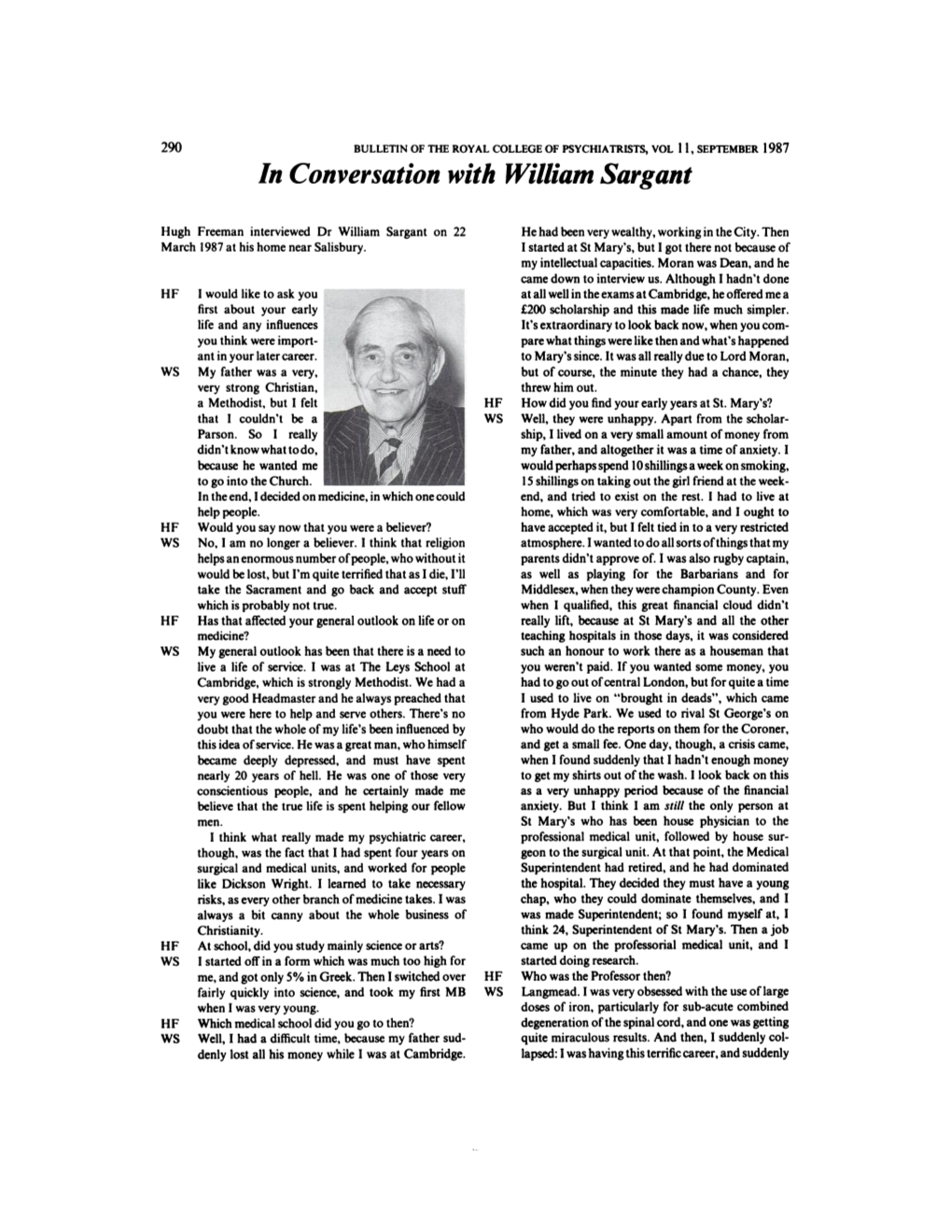 In Conversation with William Sargant