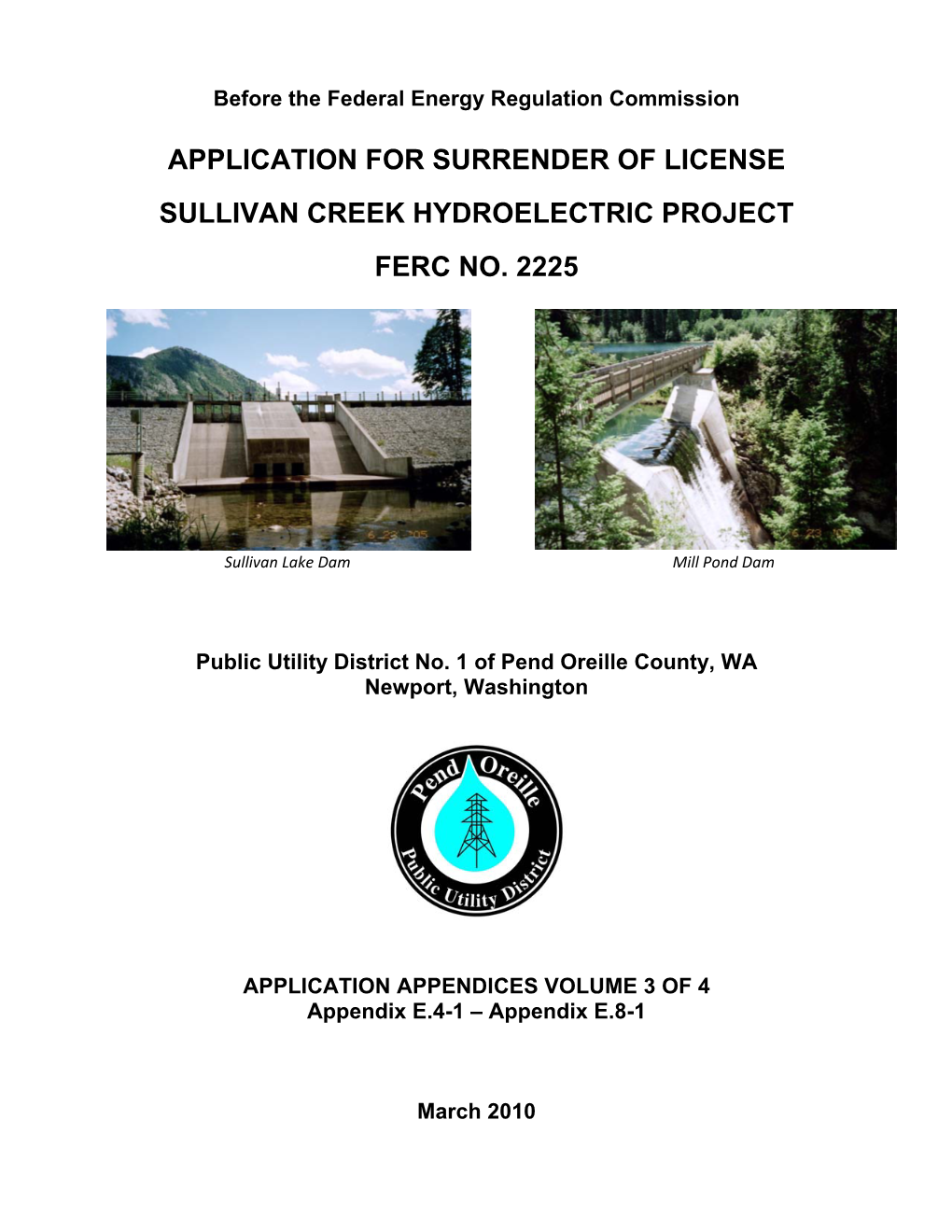 Application for Surrender of License Sullivan Creek Hydroelectric