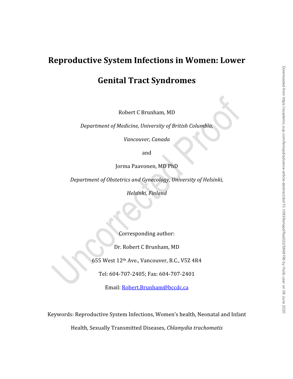 Reproductive System Infections in Women: Lower Genital Tract