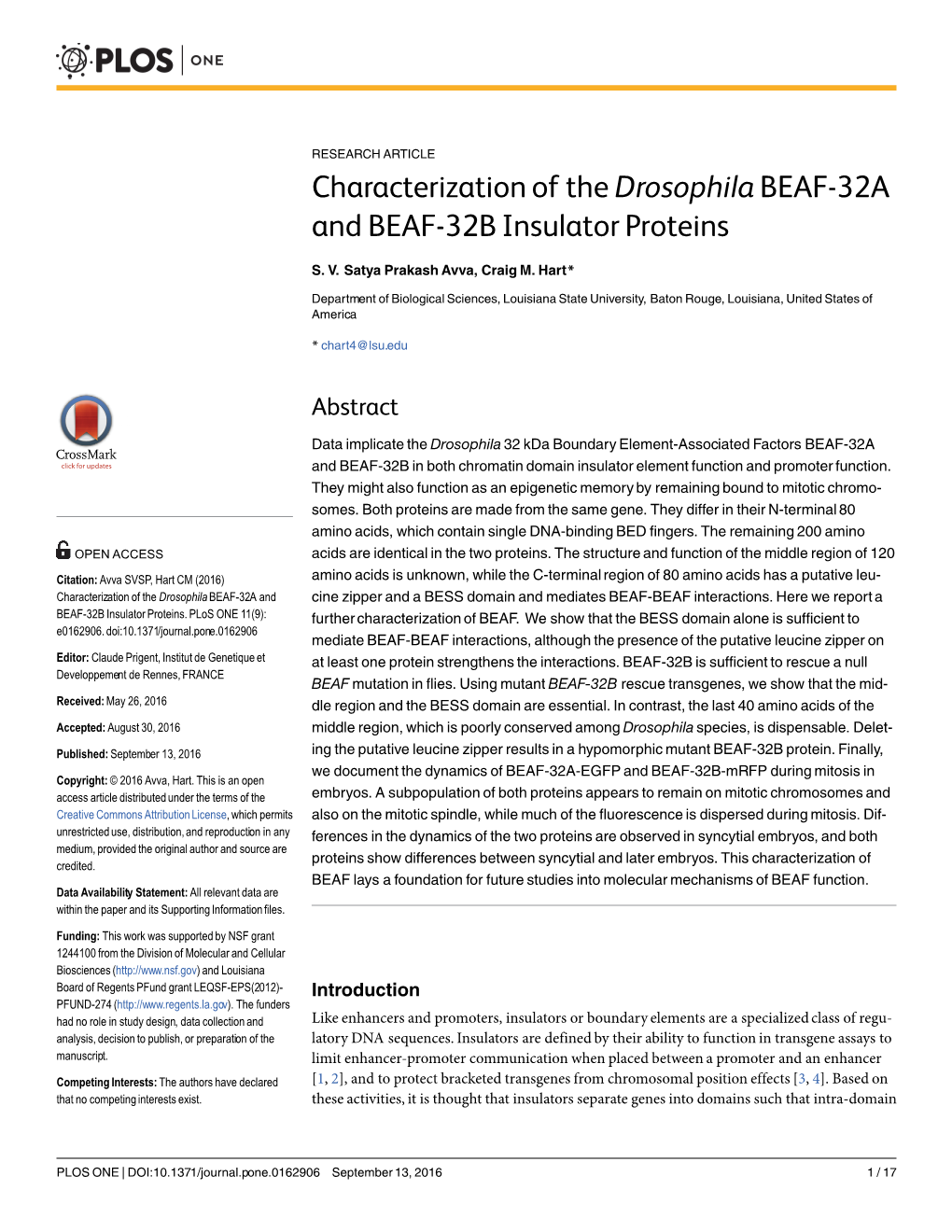 Characterization of the Drosophilabeaf-32A and BEAF