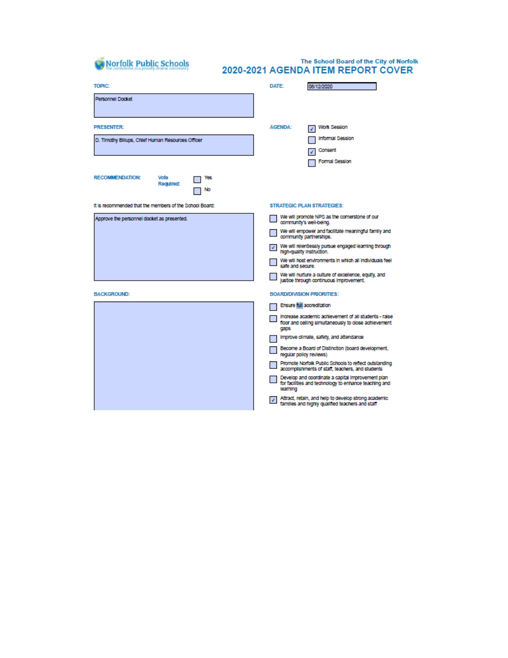 Personnel Docket August 12, 2020