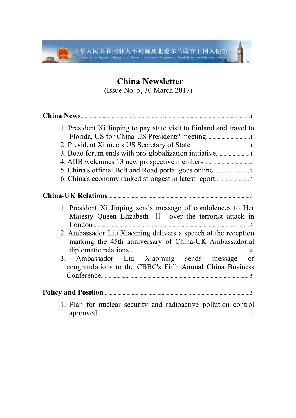 China Newsletter (Issue No.5)