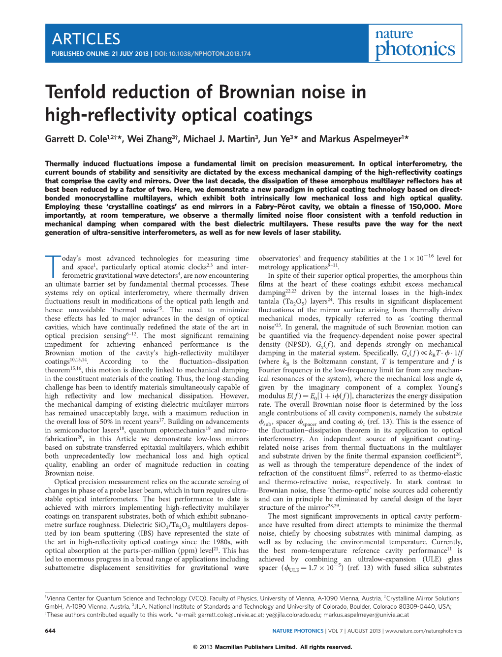 Tenfold Reduction of Brownian Noise in High-Reflectivity Optical Coatings