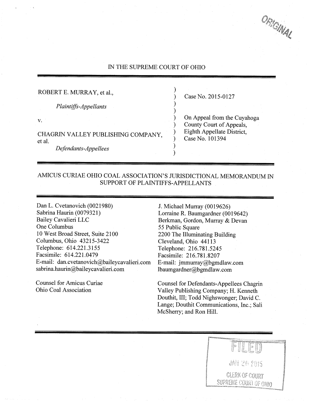 Case No. 2015-0127 Plaintiffs-Appellants ) ) V