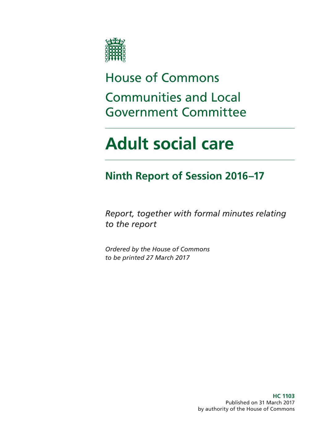 Adult Social Care Ninth Report of Session