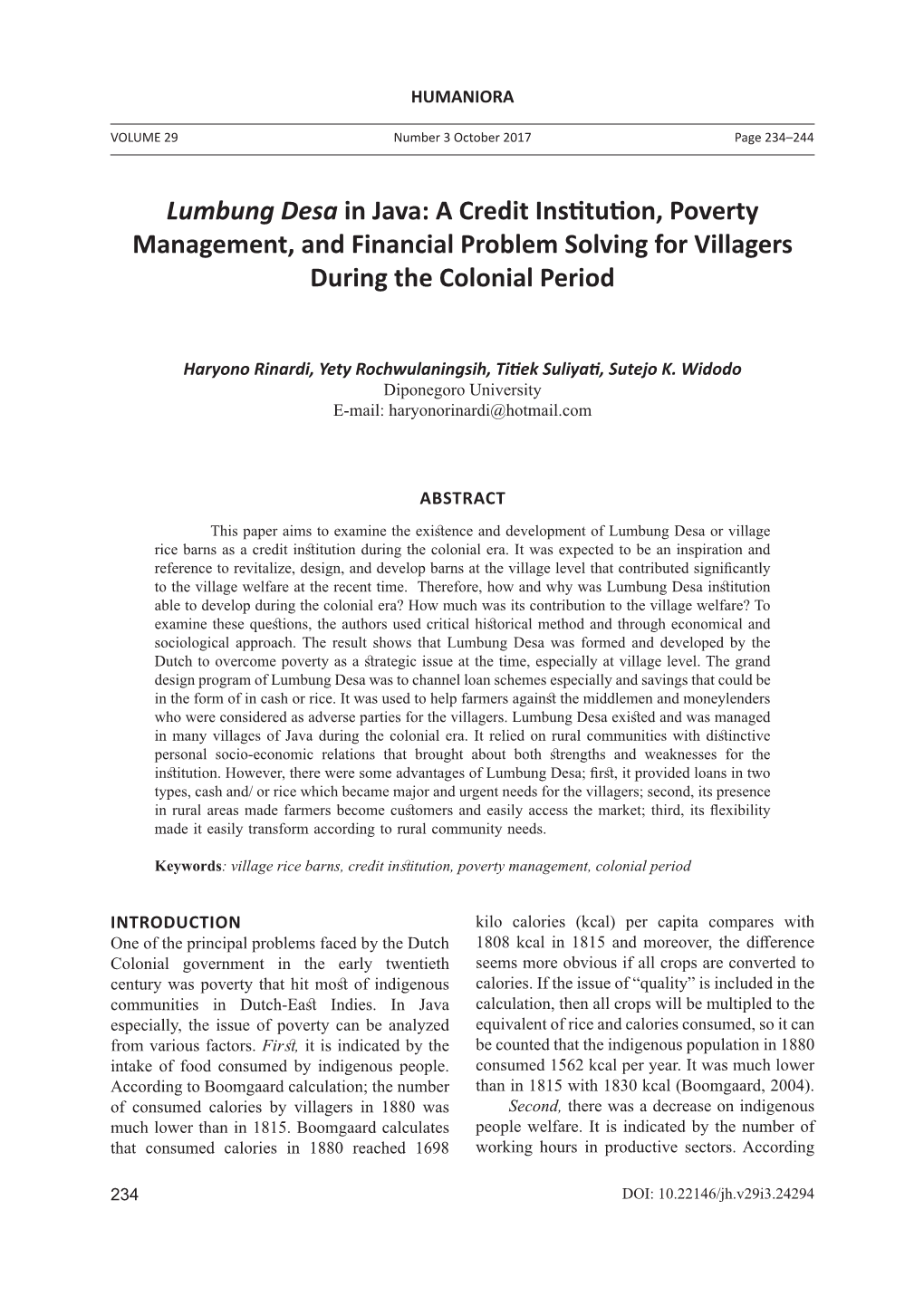 Lumbung Desa in Java: a Credit Institution, Poverty Management, and Financial Problem Solving for Villagers During the Colonial Period