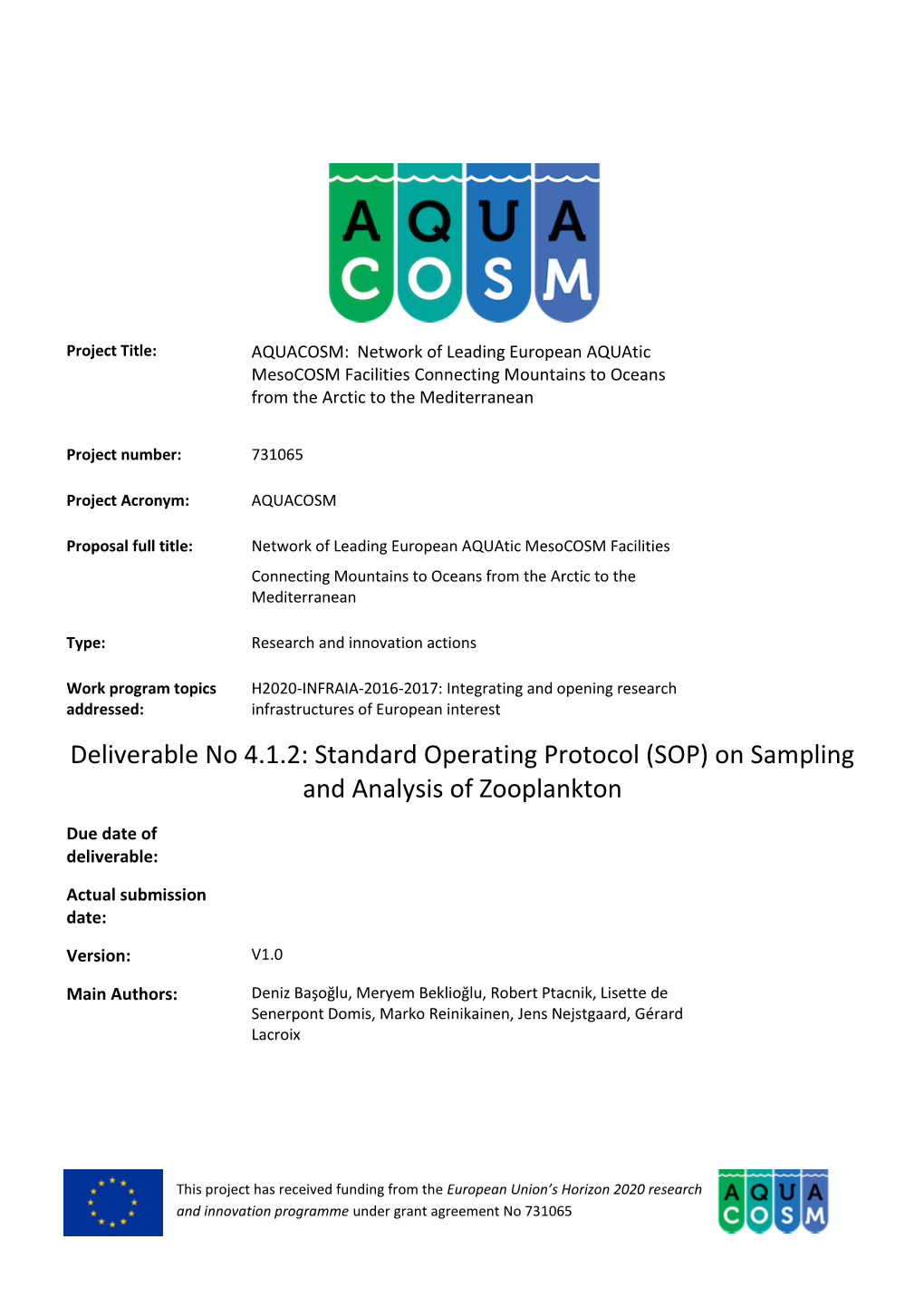 (SOP) on Sampling and Analysis of Zooplankton Due Date of Deliverable