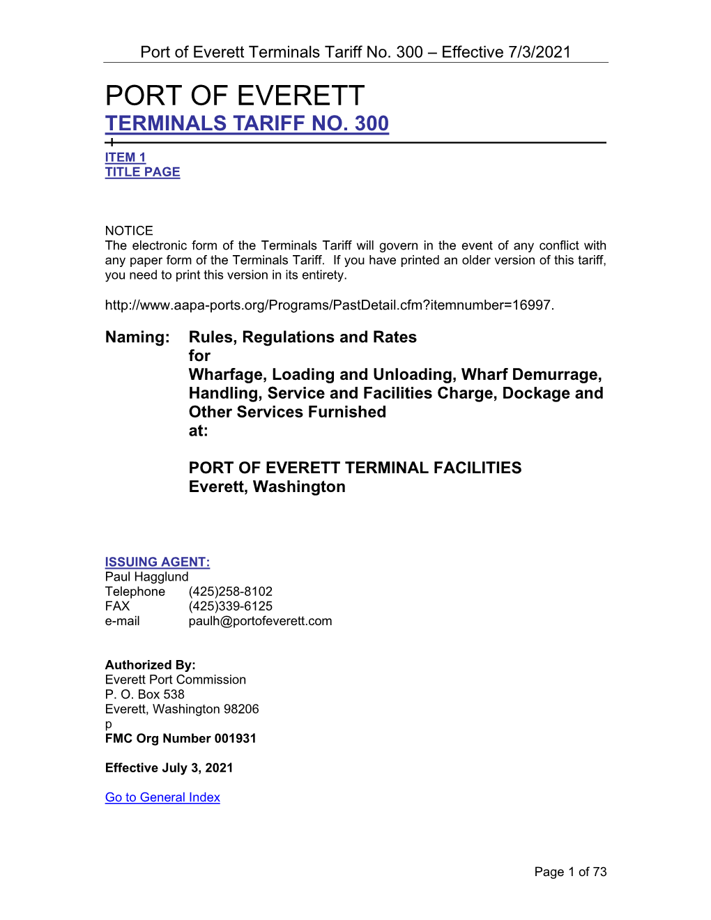 Port of Everett Terminals Tariff No